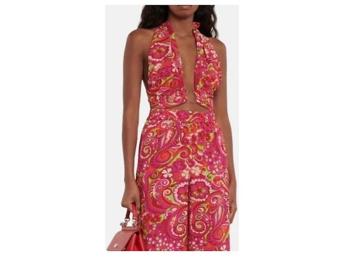 Top Halter de Seda Impresa Dolce & Gabbana Rosa Roja Verde Naranja - vista 6