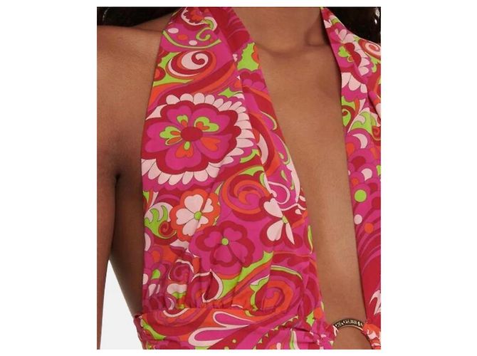 Top Halter de Seda Impresa Dolce & Gabbana Rosa Roja Verde Naranja - vista 7