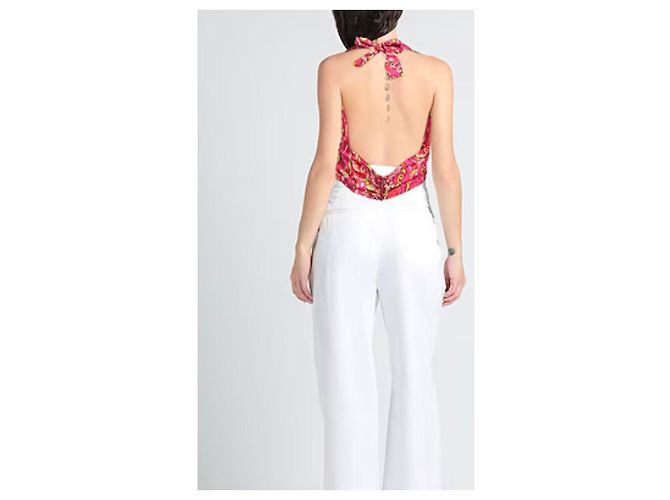 Top Halter de Seda Impresa Dolce & Gabbana Rosa Roja Verde Naranja - vista 8