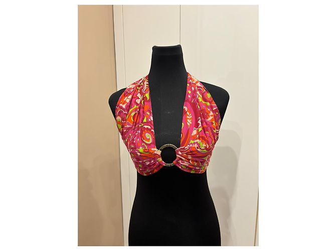 Top Halter de Seda Impresa Dolce & Gabbana Rosa Roja Verde Naranja - vista 9