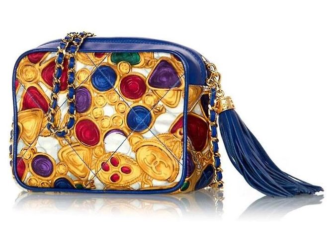 Chanel CC Gripoix Jewel Tassel Mini Shoulder Bag Pelle Blu Multicolore - vista 2