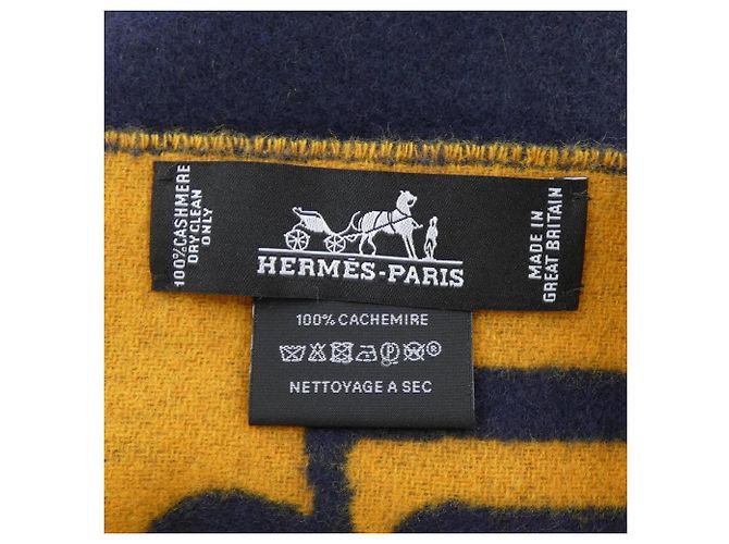 Stola in cashmere Hermès Giallo Blu navy - vista 3