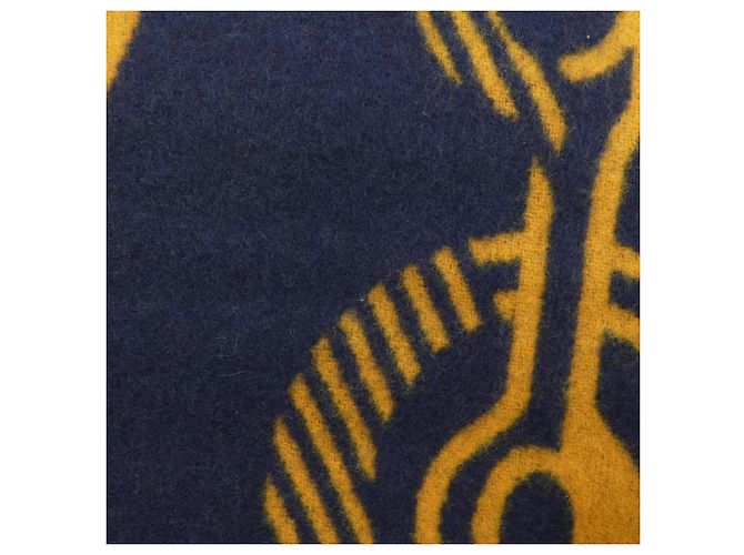 Stola in cashmere Hermès Giallo Blu navy - vista 4