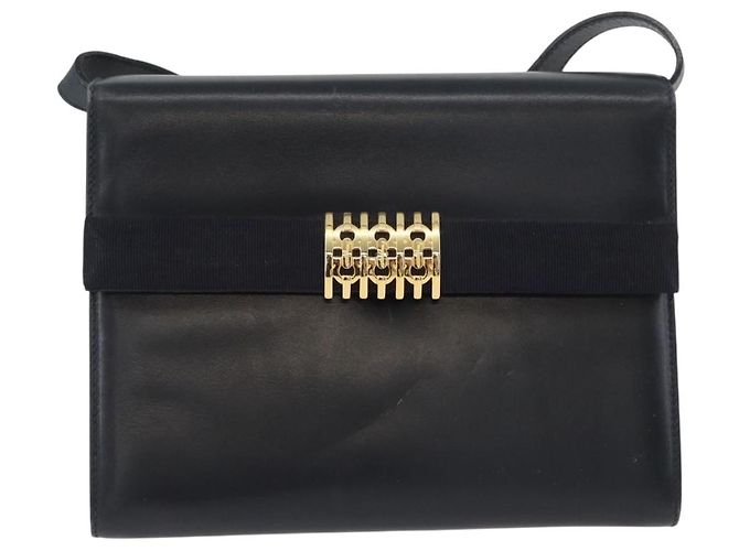 Borsa a Spalla Gancini in Pelle Salvatore Ferragamo Blu Navy Oro Auth 174541 D'oro - vista 2