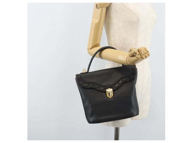 SAINT LAURENT Borsa a mano in pelle nera dorata Auth 174481 Nero D'oro - vista 24