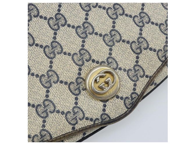 Gucci Borsa a Spalla GG Supreme PVC Navy Gold Auth ka3065 D'oro Blu navy - vista 15