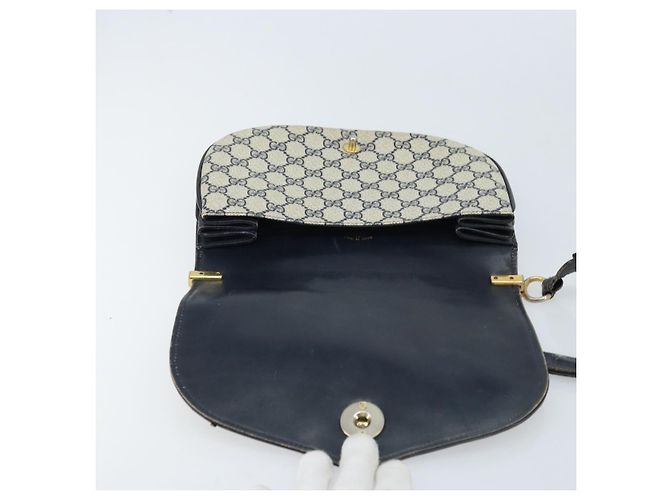 Gucci Borsa a Spalla GG Supreme PVC Navy Gold Auth ka3065 D'oro Blu navy - vista 16