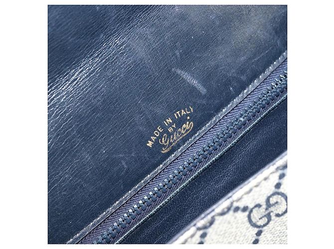 Gucci Borsa a Spalla GG Supreme PVC Navy Gold Auth ka3065 D'oro Blu navy - vista 17