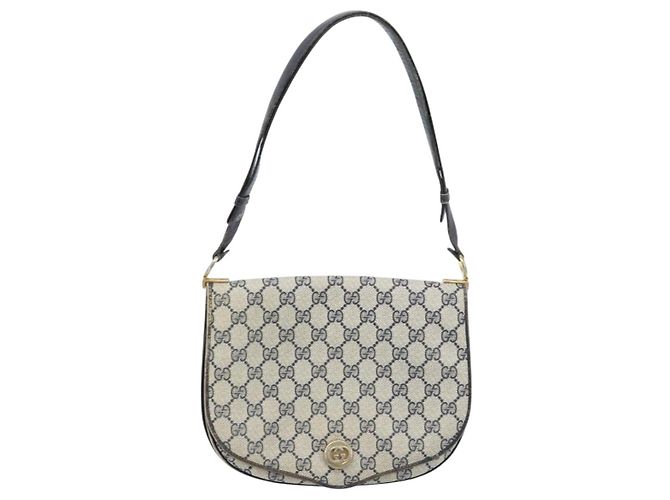 Gucci Borsa a Spalla GG Supreme PVC Navy Gold Auth ka3065 D'oro Blu navy - vista 2