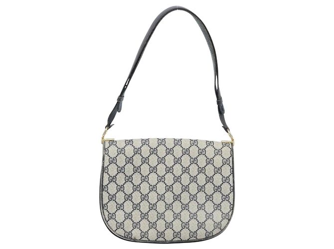 Gucci Borsa a Spalla GG Supreme PVC Navy Gold Auth ka3065 D'oro Blu navy - vista 3