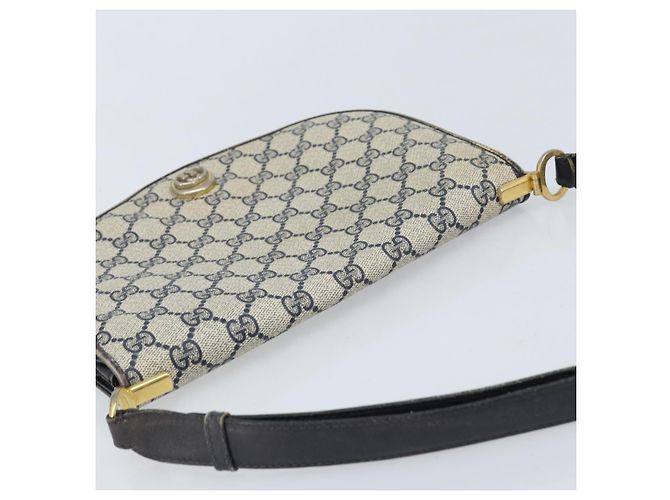 Gucci Borsa a Spalla GG Supreme PVC Navy Gold Auth ka3065 D'oro Blu navy - vista 6