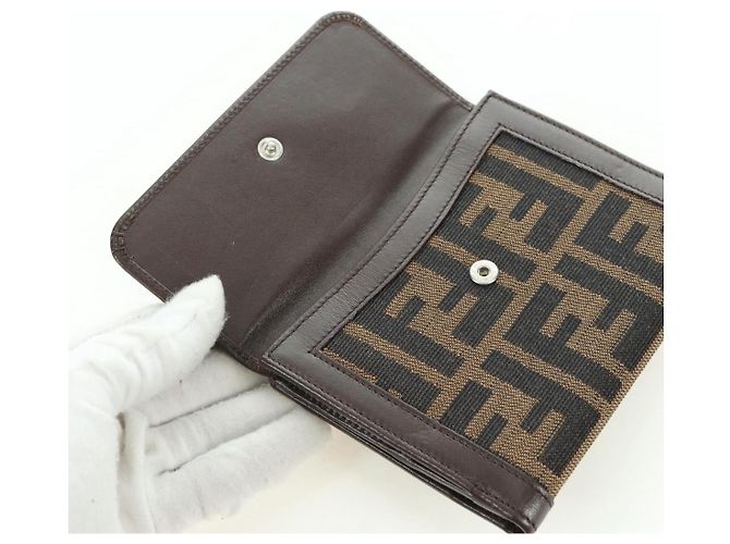 FENDI Zucca Canvas Trifold Wallet Black Brown Auth am11005V - view 19