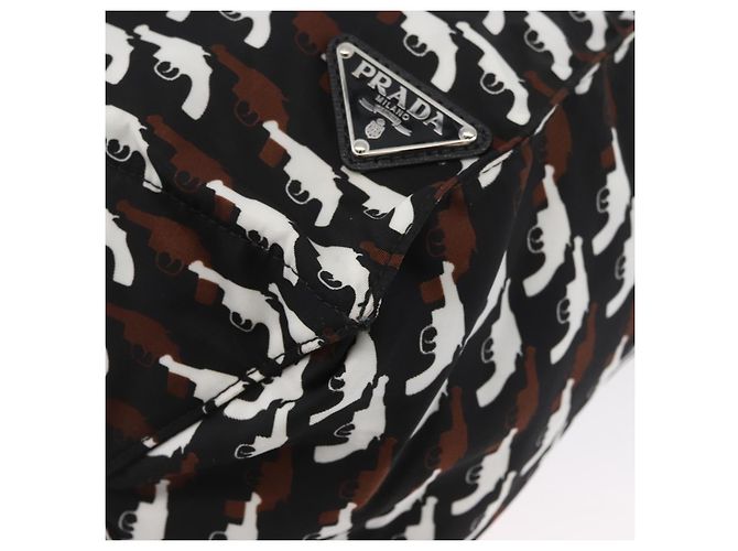 Borsa a mano PRADA in nylon nero e bianco Auth bs33981 - vista 13