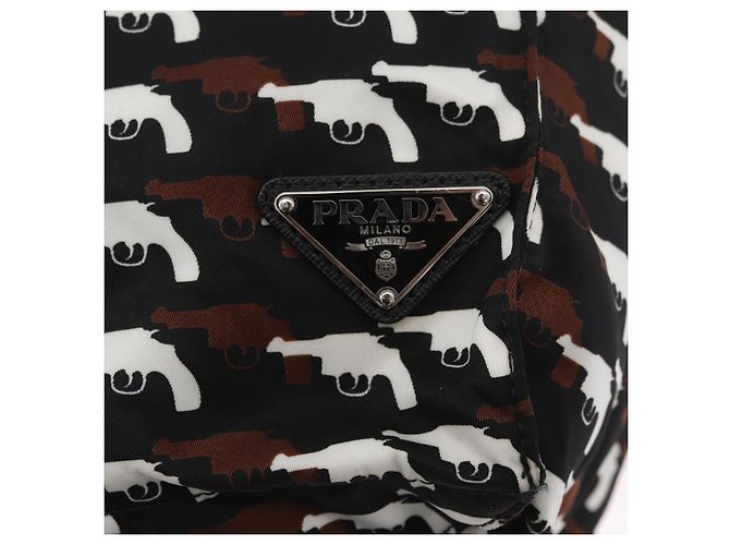 Borsa a mano PRADA in nylon nero e bianco Auth bs33981 - vista 14