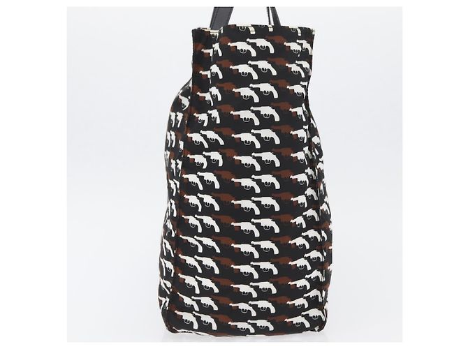 Borsa a mano PRADA in nylon nero e bianco Auth bs33981 - vista 5