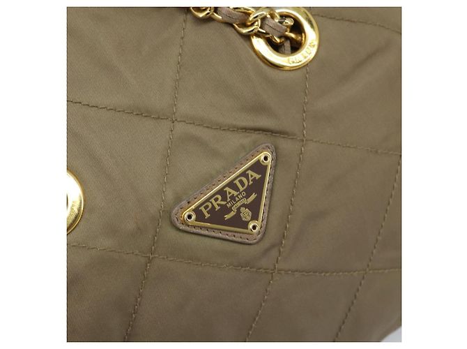 Borsa a Spalla con Catena Prada in Nylon Beige Oro Auth bs34053 D'oro - vista 14