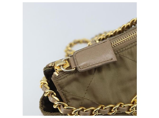 Borsa a Spalla con Catena Prada in Nylon Beige Oro Auth bs34053 D'oro - vista 15