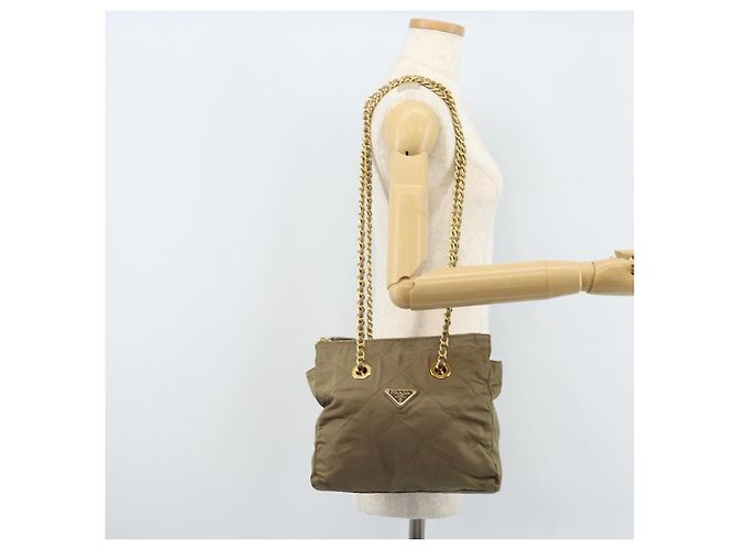 Borsa a Spalla con Catena Prada in Nylon Beige Oro Auth bs34053 D'oro - vista 23