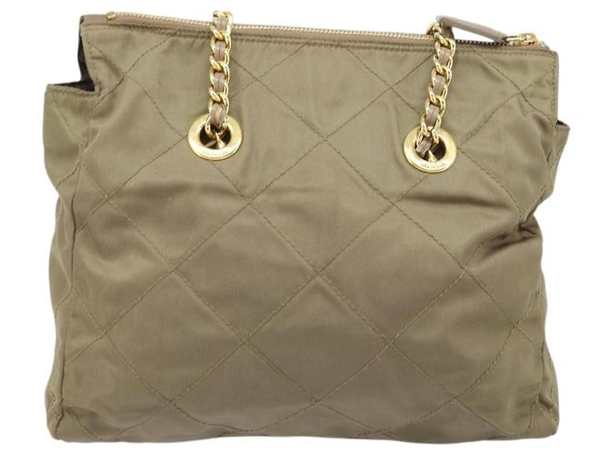 Borsa a Spalla con Catena Prada in Nylon Beige Oro Auth bs34053 D'oro - vista 3