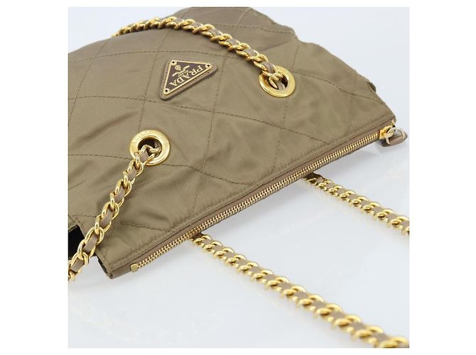 Borsa a Spalla con Catena Prada in Nylon Beige Oro Auth bs34053 D'oro - vista 6