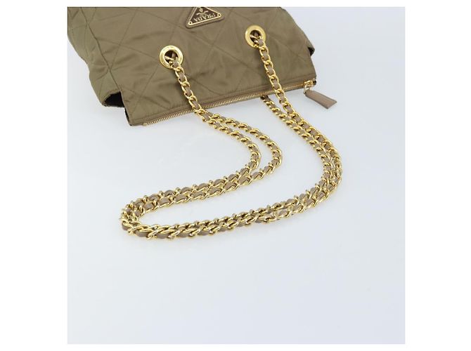 Borsa a Spalla con Catena Prada in Nylon Beige Oro Auth bs34053 D'oro - vista 7