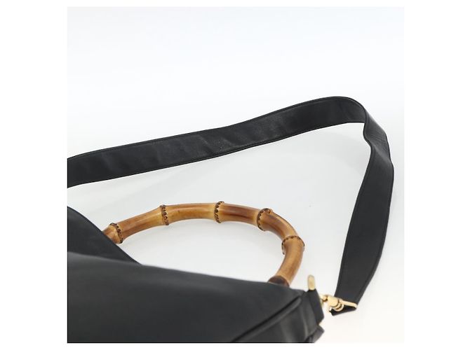 Borsa a spalla Gucci Bamboo in pelle 2 in 1 Nero Oro 001 200182 1577 Auth BA11211 D'oro - vista 10
