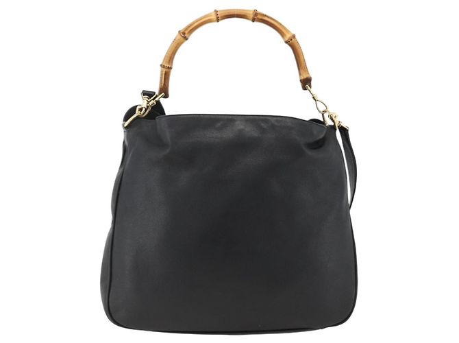 Borsa a spalla Gucci Bamboo in pelle 2 in 1 Nero Oro 001 200182 1577 Auth BA11211 D'oro - vista 2