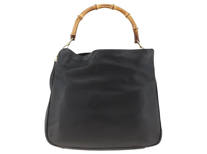 Borsa a spalla Gucci Bamboo in pelle 2 in 1 Nero Oro 001 200182 1577 Auth BA11211 D'oro - vista 3