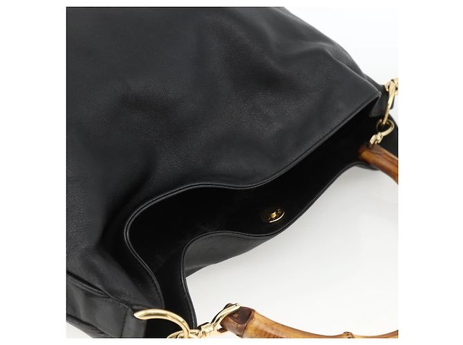 Borsa a spalla Gucci Bamboo in pelle 2 in 1 Nero Oro 001 200182 1577 Auth BA11211 D'oro - vista 6