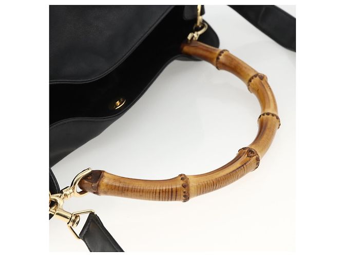 Borsa a spalla Gucci Bamboo in pelle 2 in 1 Nero Oro 001 200182 1577 Auth BA11211 D'oro - vista 7