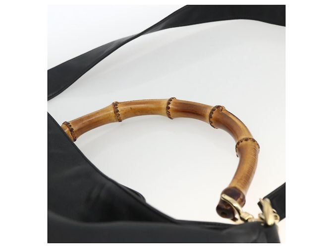 Borsa a spalla Gucci Bamboo in pelle 2 in 1 Nero Oro 001 200182 1577 Auth BA11211 D'oro - vista 8