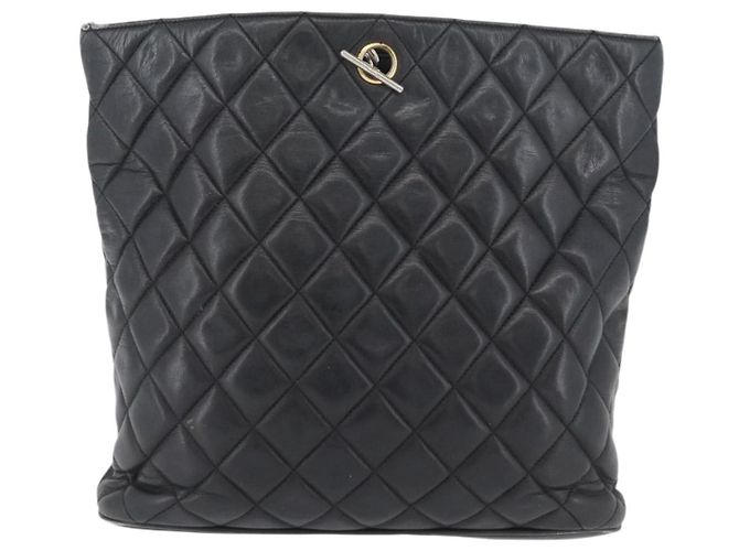 CHANEL Borsa a Spalla Matelassé in Pelle di Agnello Nera Oro CC Auth ARZ445 Nero D'oro - vista 3