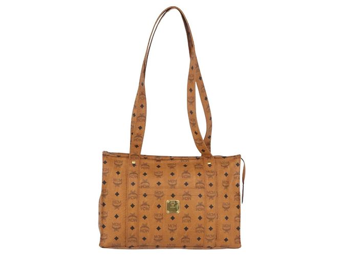 Borsa Tote Vicetos Logogram MCM in pelle PVC marrone e oro Auth 174495 D'oro - vista 2