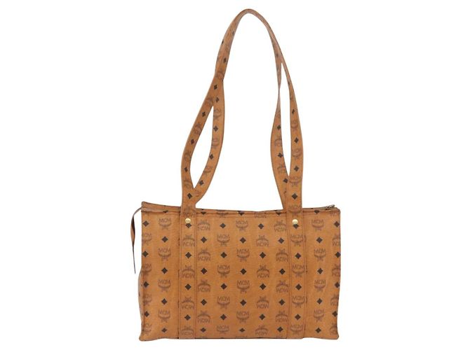 Borsa Tote Vicetos Logogram MCM in pelle PVC marrone e oro Auth 174495 D'oro - vista 3