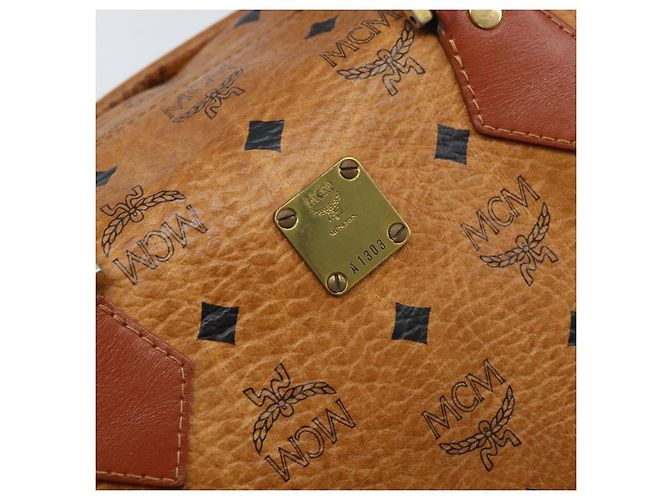 MCM Vicetos Logogram Borsa a Mano in Pelle PVC Marrone Oro Auth BSZ338 D'oro - vista 15