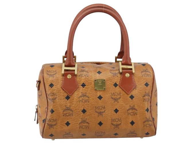 MCM Vicetos Logogram Borsa a Mano in Pelle PVC Marrone Oro Auth BSZ338 D'oro - vista 2