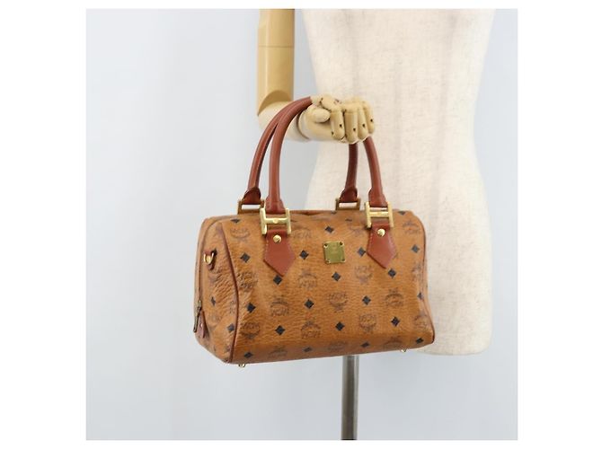 MCM Vicetos Logogram Borsa a Mano in Pelle PVC Marrone Oro Auth BSZ338 D'oro - vista 22
