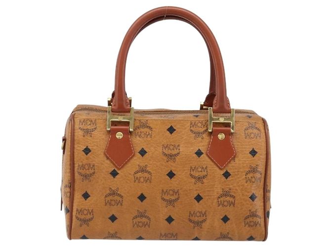 MCM Vicetos Logogram Borsa a Mano in Pelle PVC Marrone Oro Auth BSZ338 D'oro - vista 3