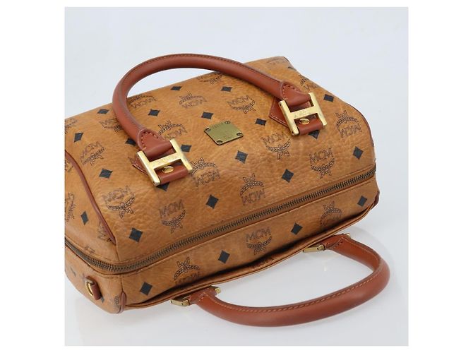 MCM Vicetos Logogram Borsa a Mano in Pelle PVC Marrone Oro Auth BSZ338 D'oro - vista 6