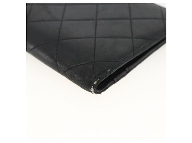 CHANEL Langer Matelassé Geldbeutel aus Lammleder Schwarz Silber CC Auth am10948 - Ansicht 10