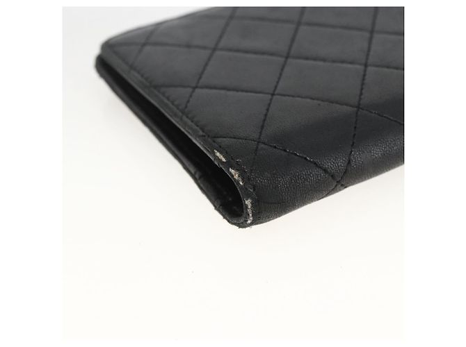 CHANEL Langer Matelassé Geldbeutel aus Lammleder Schwarz Silber CC Auth am10948 - Ansicht 11