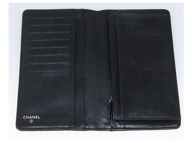 CHANEL Langer Matelassé Geldbeutel aus Lammleder Schwarz Silber CC Auth am10948 - Ansicht 13