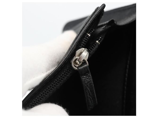 CHANEL Langer Matelassé Geldbeutel aus Lammleder Schwarz Silber CC Auth am10948 - Ansicht 18