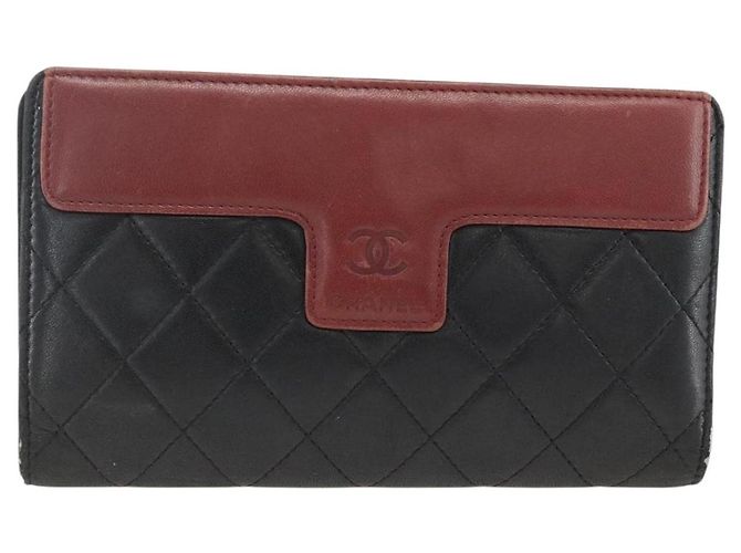 CHANEL Langer Matelassé Geldbeutel aus Lammleder Schwarz Silber CC Auth am10948 - Ansicht 2