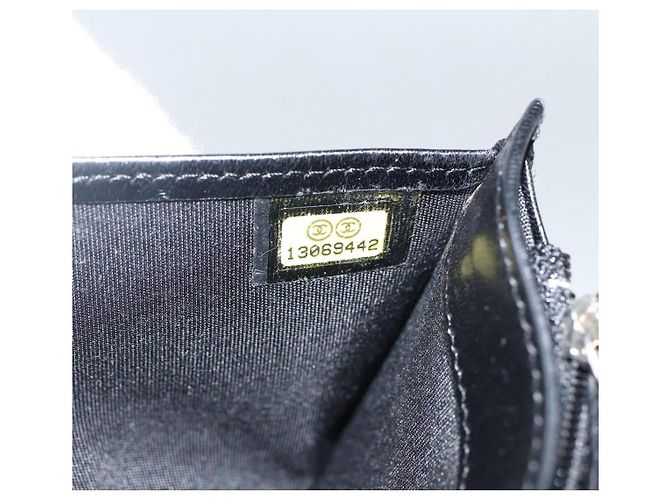 CHANEL Langer Matelassé Geldbeutel aus Lammleder Schwarz Silber CC Auth am10948 - Ansicht 22