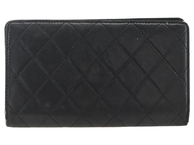CHANEL Langer Matelassé Geldbeutel aus Lammleder Schwarz Silber CC Auth am10948 - Ansicht 3