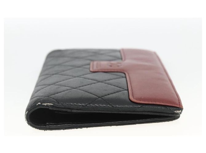 CHANEL Langer Matelassé Geldbeutel aus Lammleder Schwarz Silber CC Auth am10948 - Ansicht 4