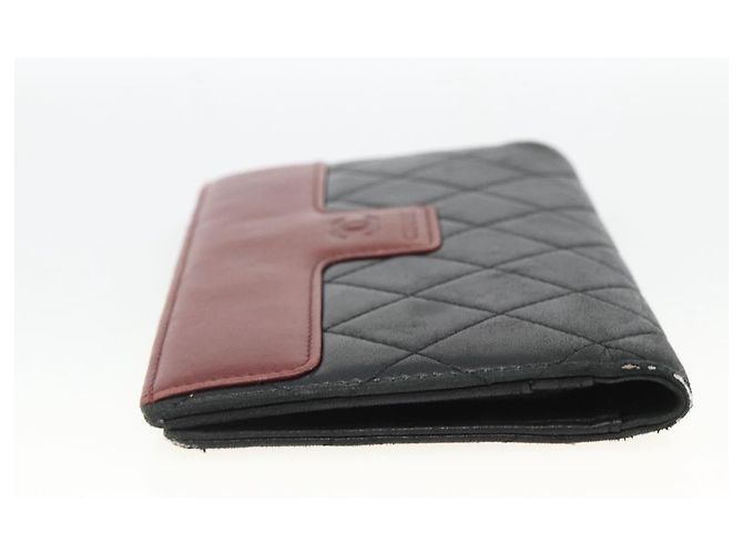 CHANEL Langer Matelassé Geldbeutel aus Lammleder Schwarz Silber CC Auth am10948 - Ansicht 5