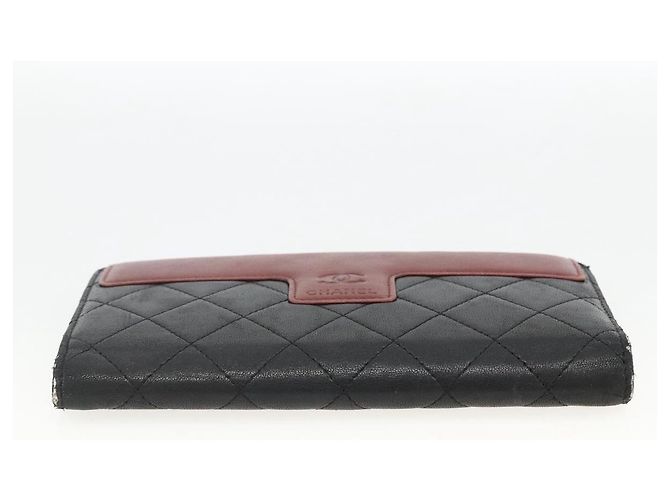 CHANEL Langer Matelassé Geldbeutel aus Lammleder Schwarz Silber CC Auth am10948 - Ansicht 7