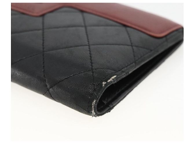 CHANEL Langer Matelassé Geldbeutel aus Lammleder Schwarz Silber CC Auth am10948 - Ansicht 8